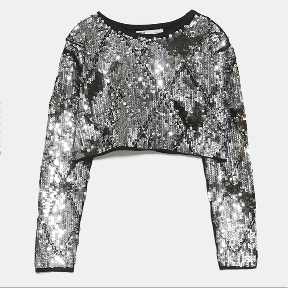 zara black sequin top